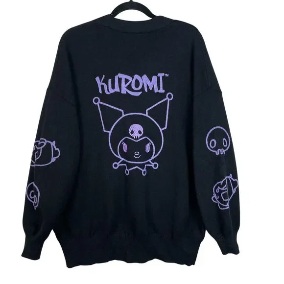 Hello Kitty Kuromi Cardigan Medium Black Graphic Button Up Sweater Forever 21 - Picture 5 of 10